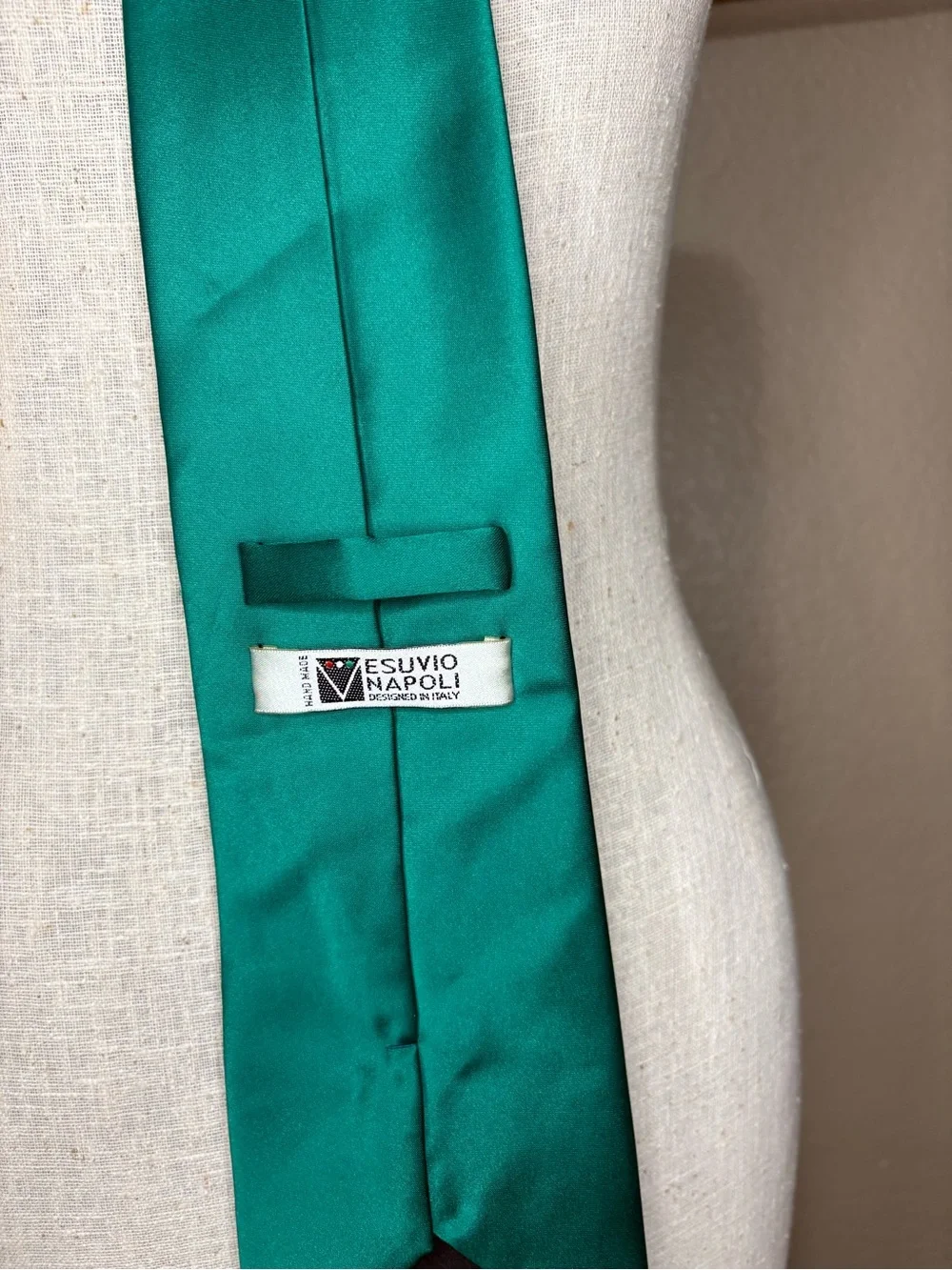 Vesuvio Napoli Emerald Green Satin Tie Handmade Italian Formal Wedding Necktie